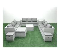 Rattan Garden Outdoor Furniture Set 12 Seater Rattan Garden Sofa Set with 3 Footstools 2 Side Tables Light Grey Mixed Fimous Light Grey One Size
