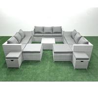 Fimous Rattan Garden Outdoor Furniture Set 13 Seater Rattan Garden Sofa Set 4 Stools Light Grey