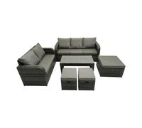 Fimous 3 Seater Sofa Love Sofa Coffee Table with 3 Footstools in Dark Grey Fimous Dark Grey