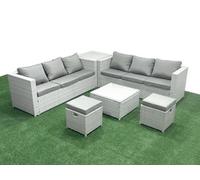Fimous Rattan Garden Outdoor Furniture Set 8 Seater Rattan Garden Sofa Set 2 Small Stool Side Table Light Grey