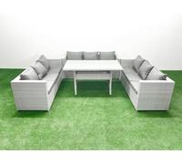 Fimous Rattan Garden Outdoor Furniture Set 9 Seater Garden Sofa Rectangulr Dining Table Set Light Grey