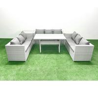 Fimous Rattan Garden Outdoor Furniture Set 9 Seater Garden Sofa Rectangulr Dining Table Set with Side Table Light Grey Mixed