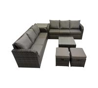 Fimous Rattan Garden Outdoor Furniture Set with Side Table Dark Grey Mixed