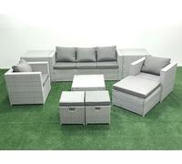 Rattan Garden Outdoor Furniture Sofa Set with Square Coffee Table 2 Chairs 3 Fotstools 2 Side Tables Light Grey Mixed Fimous Light Grey One Size