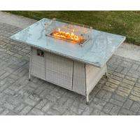 PE Rattan Gas Fire Pit Dining Rectangular Oblong Table Gas Heater Burner Fimous Light Grey One Size