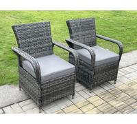Fimous Rattan High Back Garden Furniture Dining Arm Chair Wicker Patio Outdoor 2 Chairs