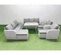 Fimous Rattan High Back Lounge Sofa Set with Reclining Chairs 2 Side Tables in Light Grey Fimous Light Grey