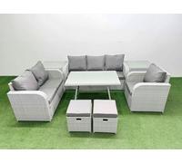 Patio Dining Table & Chairs Sets with Reclining Chair 2 Side Table Fimous Light Grey One Size