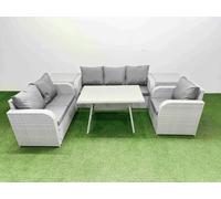 Fimous Patio Dining Table & Chairs Set with Reclining Chair 2 Side Tables in Light Grey Fimous Light Grey