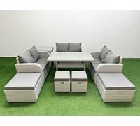 Fimous Rattan Lounge Sofa Set 10 Seater Outdoor Garden Furniture Set in Light Grey Fimous Light Grey