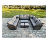 Fimous Rattan Lounge Sofa Set 11 Seater Outdoor Garden Furniture Set with Rectangular Coffee Table 3 Seater Sofa 2 Side Tables