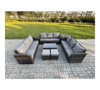 Fimous 11-Seater Dark Grey Rattan Outdoor Lounge Set | Rectangular Coffee Table, 3-Seater Sofa, Side Table, 2 Footstools
