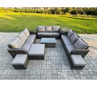 Fimous 12 Seater Dark Grey Mixed Rattan Outdoor Lounge Set - Rectangular Coffee Table, 3-Seater Sofa, Side Table & 3 Footstools