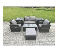 Fimous Rattan Lounge Sofa Set 7 PCS Outdoor Garden Furniture Set with Rectangular Coffee Table Love Sofa 2 Side Tables
