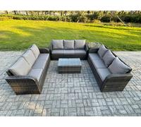 Fimous Rattan Lounge Sofa Set 9 Seater Outdoor Garden Furniture Set with Rectangular Coffee Table 3 Seater Sofa Side Table Dark Grey Mixed