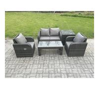 Fimous Rattan Lounge Sofa Set Outdoor Garden Furniture Set With Rectangular Coffee Table Love Sofa Side Table Dark Grey Mixed