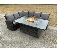 Fimous Rattan Outdoor Corner Sofa with Gas Fire Pit 6 Seater Garden Furniture Set - High Back Sofa with Gas Heater
