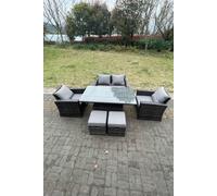 Fimous Rattan Outdoor Furniture Adjustable Rising Lifting Rectangle Dining Table Chairs Love Sofa Sets 6 Seater in Dark Grey Fimous Dark Grey