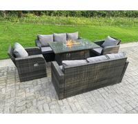 Fimous Rattan Outdoor Furniture Gas Fire Pit Rectangle Dining Table Gas Heater Adjustable Reclining Chair 3 Seater Sofa Sets 8 Seater