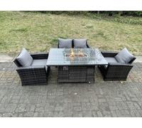 Fimous Rattan Outdoor Furniture Gas Fire Pit Rectangle Dining Table Gas Heater Chairs Two Seater Love Sofa Sets 4 Seater