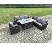 Rattan Outdoor Furniture Gas Fire Pit Rectangle Dining Table Gas Heater Reclining Chair 3 Seater Sofa Sets 7 Seater Fimous Dark Grey One Size