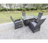 Fimous Rattan Outdoor Garden Furniture Gas Fire Pit Dining Table Gas Heater Burner Table & Chair Sets 4 Seater in Dark Grey Fimous Dark Grey