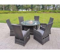 Fimous Rattan Outdoor Garden Furniture Gas Fire Pit Dining Table Gas Heater Burner Table & Chair Sets 6 Seater in Dark Grey Fimous Dark Grey