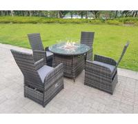 Fimous Rattan Outdoor Garden Furniture Gas Fire Pit Dining Table Gas Heater Burner Table & Chair Sets 4 Seater in Dark Grey Fimous Dark Grey