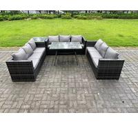 Fimous Rattan Outdoor Garden Furniture Set Garden Dining Table Set with Patio Side Table 9 Seater Dark Grey Fimous Dark Grey