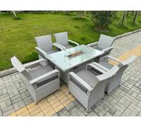 Rattan Outdoor Garden furniture Set Gas Fire Pit Table & 6 Chairs Set Fimous Light Grey One Size