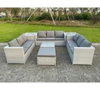 Fimous 10 Seater Wicker Light Grey Lounge Rattan Sofa Set Outdoor Garden Furniture Fimous Light Grey