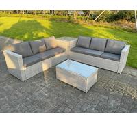 Light Grey Outdoor Rattan Garden Furniture Set Corner Sofa With 2 Coffee Table Fimous Light Grey One Size