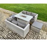 8 Seater Garden Dining Sets Outdoor Rattan Furniture Gas Fire Pit Dining Table Gas Heater with 2 Big Footstools Fimous Light Grey One Size