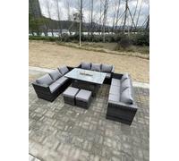 11 Seater Outdoor Lounge Rattan Sofa Set Garden Furniture Gas Firepit Set Dining Table With Stools Dark Grey Fimous Dark Grey One Size