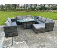Outdoor Rattan U Shape Furniture Gas Fire Pit Table Sets Heater Sofa Footstool Fimous Dark Grey One Size
