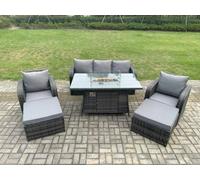 Rattan Outdoor Garden Furniture Sofa Set Gas Fire Pit Dining Table Gas Heater with 2 Big Footstool Dark Grey Mixed Fimous Dark Grey One Size