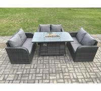 Fimous Rattan Outdoor Garden Furniture Sofa Set Gas Fire Pit Dining Table Gas Heater with Love Sofa Dark Grey Mixed Fimous Dark Grey