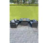Fimous Rattan Outdoor Gas Fire Pit Table Sets Gas Heater Lounge Love Sofa Reclining Chairs in Dark Grey Fimous Dark Grey