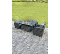 Fimous Rattan Outdoor Gas Fire Pit Table Sets Gas Heater Love Sofa Adjustable Chairs in Dark Grey Fimous Dark Grey
