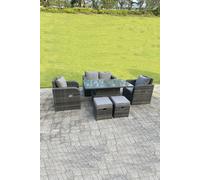 Fimous Rattan Outdoor Lifting Adjustable Dining Or Coffee Table Sets Love Sofa Reclining Chairs Footstools in Dark Grey Fimous Dark Grey
