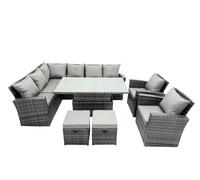 Fimous Poly Rattan Outdoor Patio Corner Sofa Set with 2 Small Stool,2 Chairs