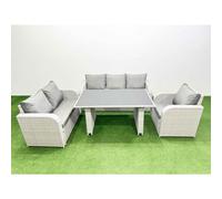 Fimous Rattan Outdoor Table Reclining Chair Sofa Set Light Grey 6 Seater