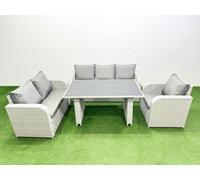 Fimous Rattan Outdoor Table Reclining Chair Sofa Set Light Grey 6 Seater