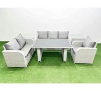 Fimous Rattan Outdoor Table Reclining Chair Sofa Set with 2 Side Tables Light Grey 6 Seater