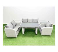 Fimous Rattan Outdoor Table Reclining Chair Sofa Set with 2 Side Tables Light Grey 6 Seater