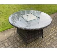 Fimous Rattan Round Outdoor Propane Butane Gas Fire Pit Dining Table - Dark Mixed Grey