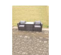 Fimous Light Grey Rattan Footstool Thick Dark Grey Cushion Fimous Light Grey