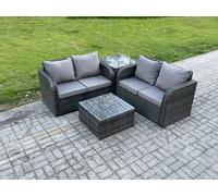 Fimous Rattan Sofa Set Outdoor Garden Furniture Set With Square Coffee Table Loveseat Sofa Side Table Dark Grey Mixed