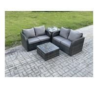 Fimous Rattan Sofa Set Outdoor Garden Furniture Set with Square Coffee Table Loveseat Sofa Side Table Dark Grey Mixed