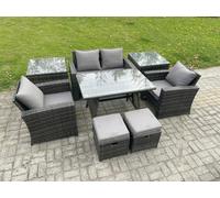 Fimous Rattan Wicker Garden Furniture Patio Conservatory Sofa Set With Rectangular Dining Table Armchair For Garden